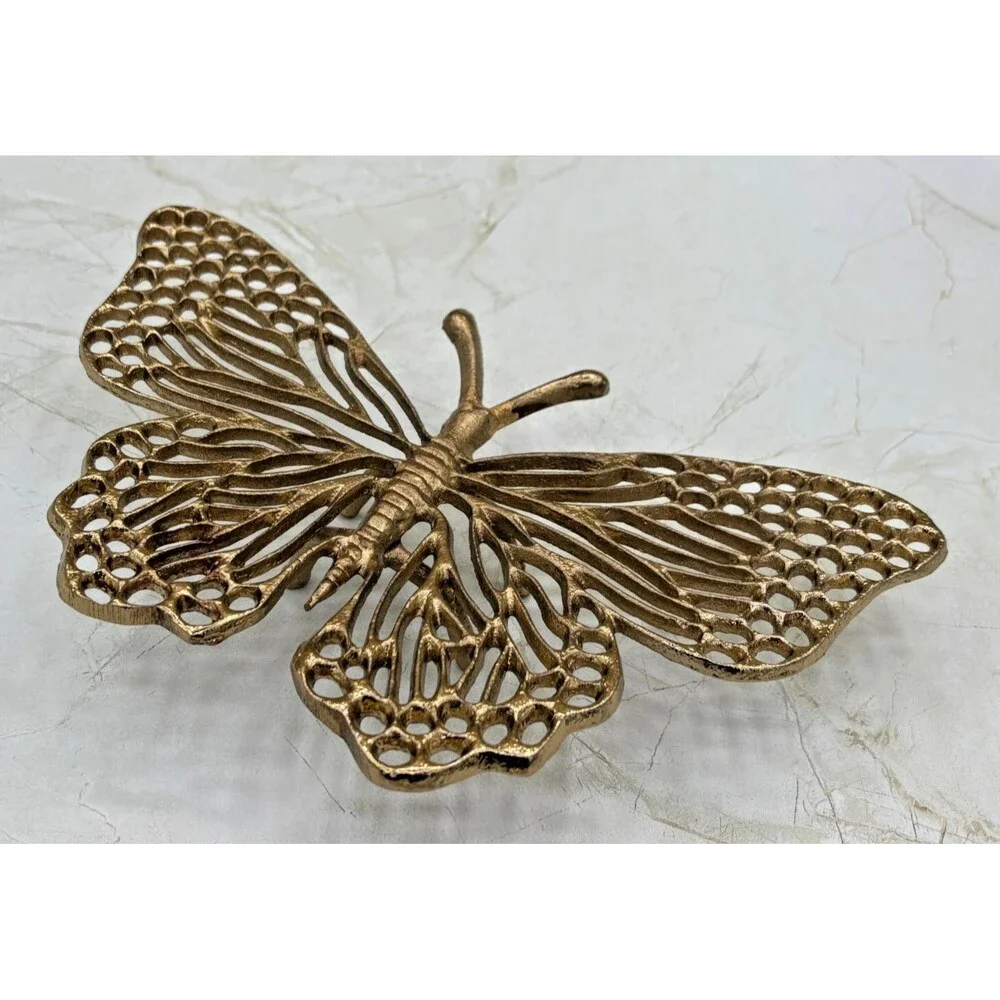 Aluminum Metal Filligree Butterfly Trivet Champagne Gold Tone Hot Plate NEW!‎